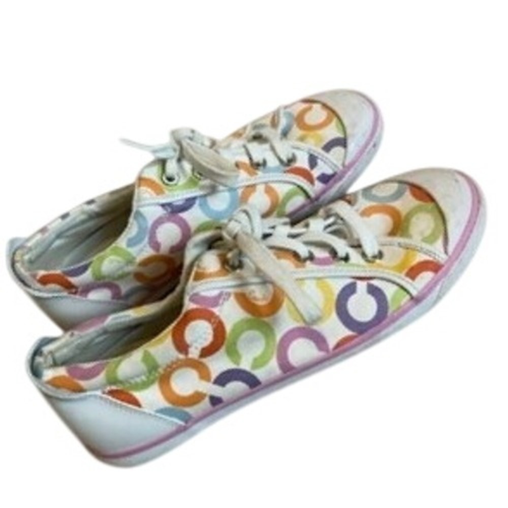 Coach Barrett Rainbow Signature Logo Canvas Sneakers Womens 8.5B Q464 Multicolor